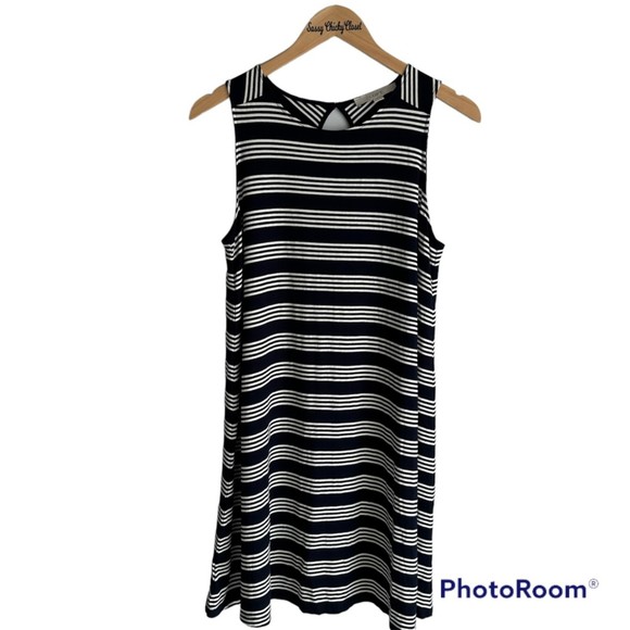 LOFT Navy and White Striped Sleeveless Ladies Casual Sundress,‎ M - Picture 1 of 6